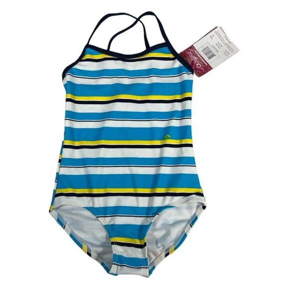 Kanu Surf Girls‎ Size 6 Bridget One Piece Swimsuit Aqua Yellow Stripe - Picture 1 of 4